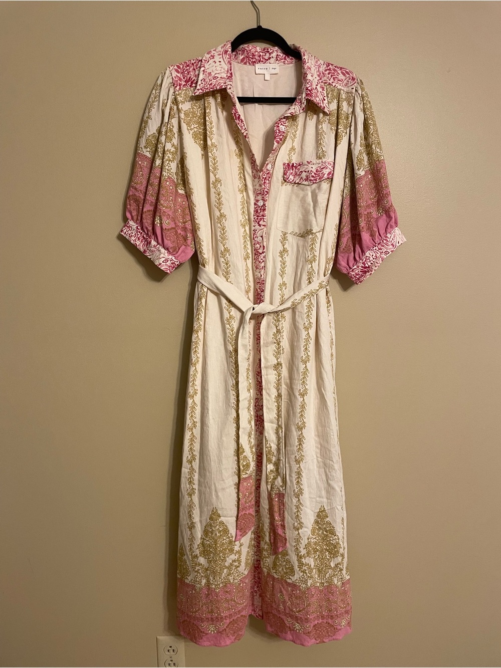 Entro Floral‎ Midi Shirt Dress Beige Garden Party Romantic Tea Party floral L